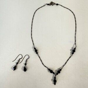 Bijoutiere Necklace & Earring Set Black Faceted Glass Beads Whimsigoth Goth